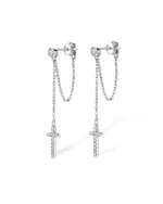 18K Solid Gold Natural Diamond Cross Dangle Earrings