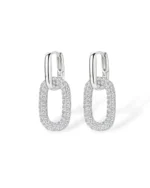 18K Solid Gold Double Oval Natural Diamond Dangle Drop Earrings
