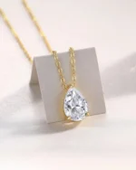 18K Solid Gold 2CT Pear Cut Natural Diamond Solitaire Necklace | 18K Solid Gold Diamond Pendant Necklace - Image 2