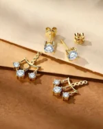 18K Solid Gold 2.4ctw Natural Diamond Split Drop Earrings | Unique Diamond Dangle Earrings - Image 2