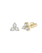 18K Solid Gold Three Stone Lab Grown Diamond Studs | Triple Lab Grown Diamond Stud Earrings - Image 4