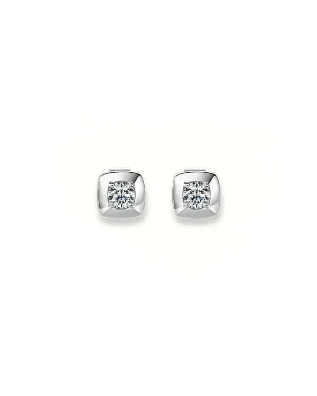 18K Solid Gold Bezel Set Natural Diamond Stud Earrings