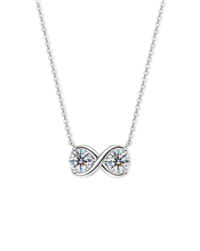 18K Solid Gold Natural Diamond Infinity Pendant With Dual Stones Necklace