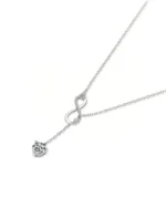 18K Solid Gold Infinity & Solitaire Natural Diamond Pendant With Long Chain Necklace - Image 4