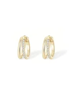 18K Solid Gold Diamond Huggie Earrings | Double Hoop Diamond - Image 4