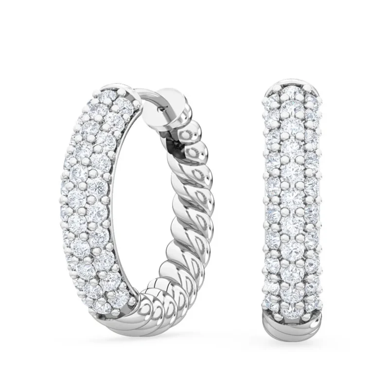 18K Solid Gold 0.41Ct Natural Diamond Hoop Earrings