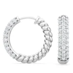 18K Solid Gold 0.41Ct Natural Diamond Hoop Earrings | 18K Solid Gold Twisted Pave Huggies - Image 6