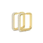 18K Solid Gold 0.67 Ct Pave Natural Diamond Rectangular Hoop Earrings - Image 3