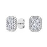 18K Solid Gold 1.5ct Radiant Cut Natural Diamond Halo Stud Earrings