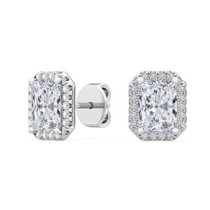 18K Solid Gold 1.5ct Radiant Cut Natural Diamond Halo Stud Earrings