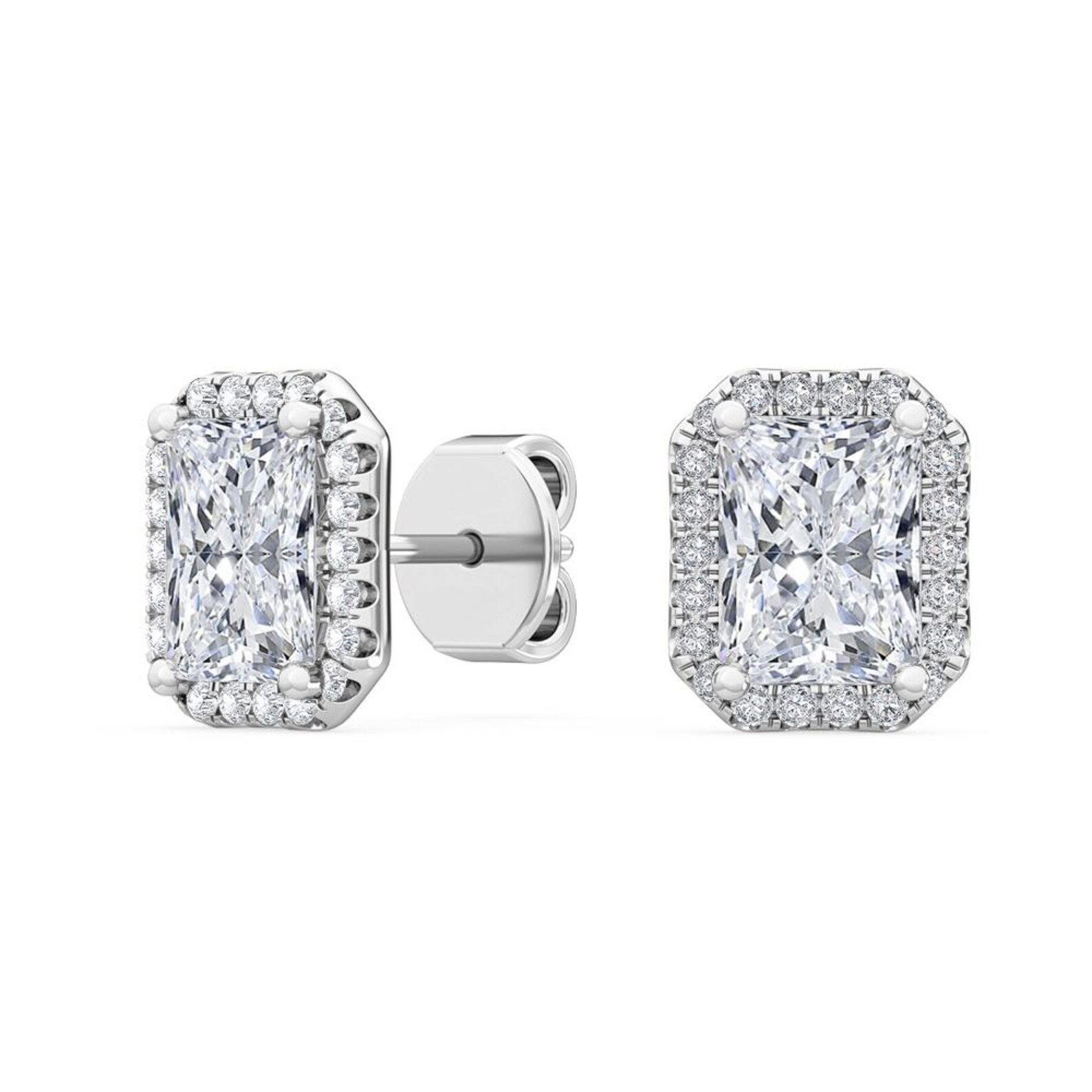 18K Solid Gold 1.5ct Radiant Cut Natural Diamond Halo Stud Earrings 18K Solid Gold 1.5ct Radiant Cut Natural Diamond Halo Stud Earrings