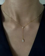 Marquise Natural Diamond Y Necklace in 18K Solid Gold | Dainty Lariat Drop Chain Necklace - Image 4