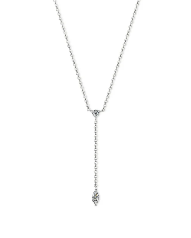 Marquise Natural Diamond Y Necklace in 18K Solid Gold | Dainty Lariat Drop Chain Necklace