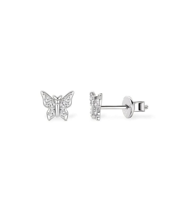 18K Solid Gold Natural Diamond Butterfly Stud Earrings