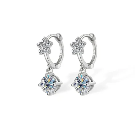 18K Solid Gold Floral Huggies Drop Earrings