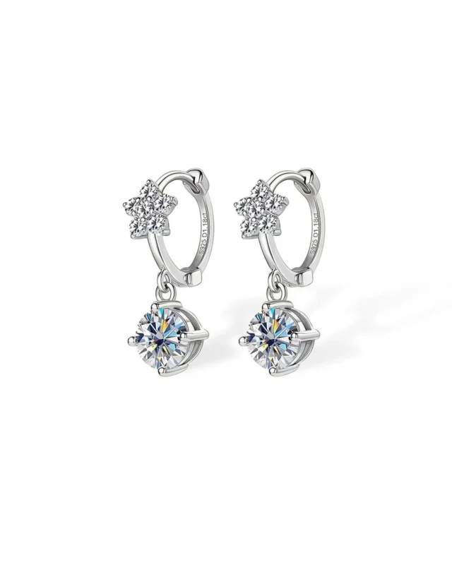 18K Solid Gold Floral Huggies Drop Earrings