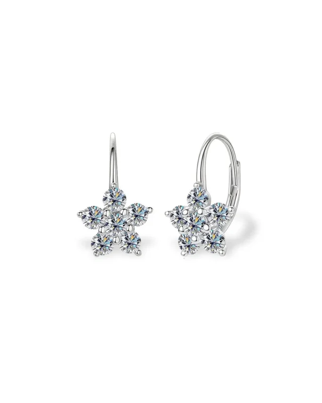 18K Solid Gold 1.2ctw Delicate Floral Natural Diamond Stud Earrings