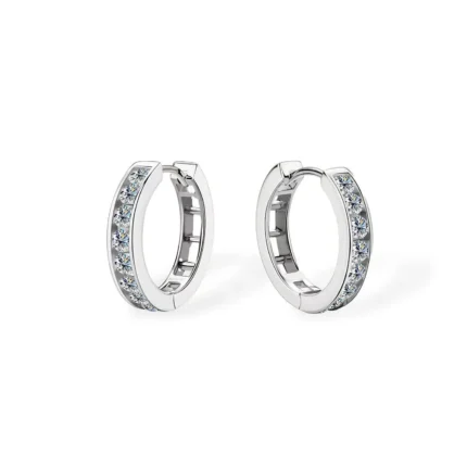18K Solid Gold Classic Natural Diamond Hoop Earrings