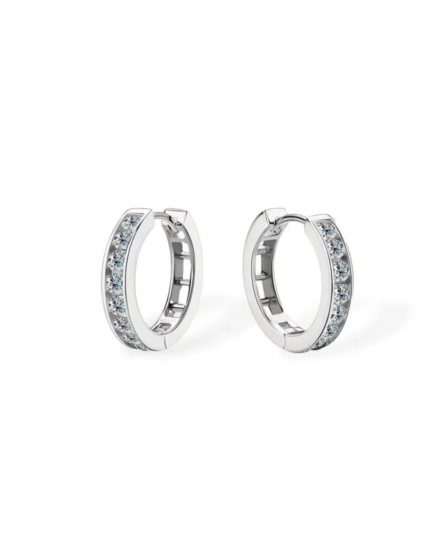 18K Solid Gold Classic Natural Diamond Hoop Earrings