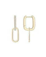 18K Solid Gold Dual Hoop Lab Grown Diamond Drop Earrings | 18K Solid Gold Stackable Dangle Earrings - Image 3