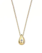 18K Solid Gold Teardrop Pendent Natural Diamond Chain Necklace