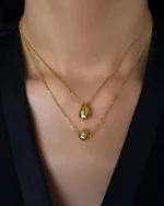 18K Solid Gold Teardrop Pendent Lab Grown Diamond Chain Necklace - Image 3