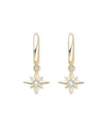 18K Solid Gold Star Natural Diamond Charm Drop Earrings | 18K Solid Gold Diamond Drop Earrings - Image 5