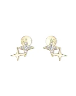 18K Solid Gold Double Star Lab Grown Diamond Stud Earrings - Image 3