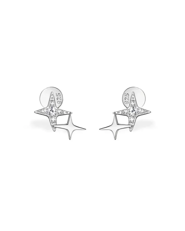 18K Solid Gold Double Star Natural Diamond Stud Earrings