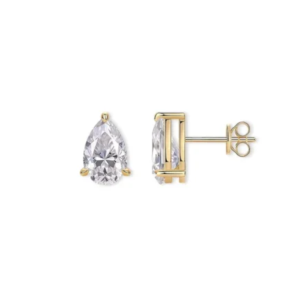 18K Solid Gold 2CT Pear Natural Diamond Stud Earrings | 18K Solid Gold Solitaire Studs