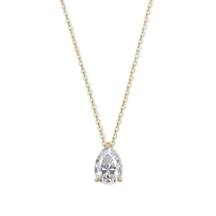 18K Solid Gold 2CT Pear Cut Natural Diamond Solitaire Necklace