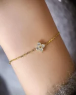 18K Solid Gold Single Flower 0.4ct Lab Grown Diamond Bracelet | Four Leaf Clover Diamond Bracelet - Image 4