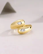 18K Solid Gold 0.6ct Double Pear Natural Diamond Ring | 18K Solid Gold Stackable Rings | Teardrop Fashion Ring - Image 3