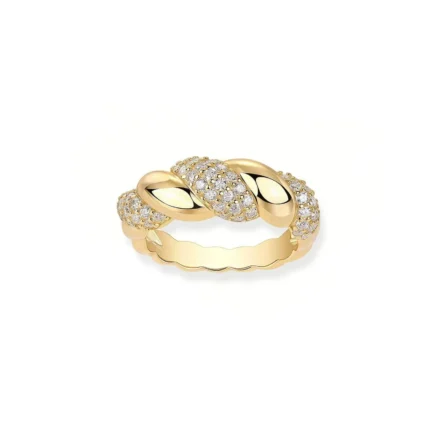 18K Solid Gold Stackable Twist Design 0.8ct Natural Diamond Ring