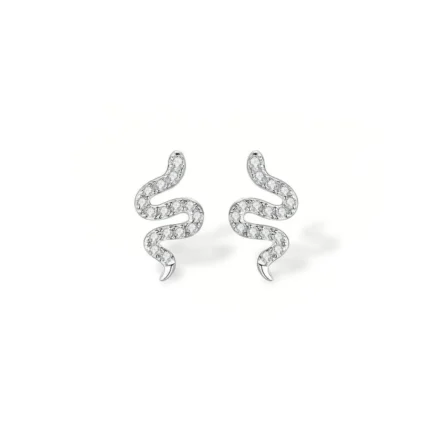 18K Solid Gold Natural Diamond Snake Stud Earrings