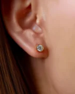 18K Solid Gold Bezel Set Lab Grown Diamond Stud Earrings - Image 3
