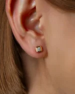 18K Solid Gold Bezel Set Lab Grown Diamond Stud Earrings - Image 3