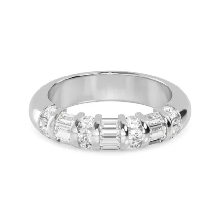 18K Solid Gold 0.86ct Channel Set Round-Baguette Natural Diamond Wedding Band
