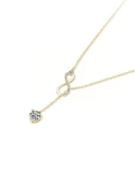 18K Solid Gold Infinity & Solitaire Natural Diamond Pendant With Long Chain Necklace - Image 3