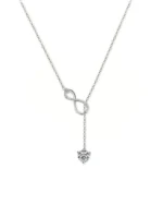 18K Solid Gold Infinity & Solitaire Natural Diamond Pendant With Long Chain Necklace