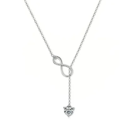 18K Solid Gold Infinity & Solitaire Natural Diamond Pendant With Long Chain Necklace