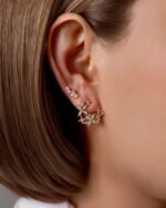 18K Solid Gold Lab Grown Diamond Cluster Stud Earrings | Lab Grown Diamond Floral Stud Earrings - Image 3