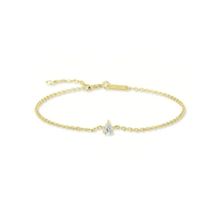 14K Solid Gold 0.2ct Pear Cut Natural Diamond Chain Bracelet