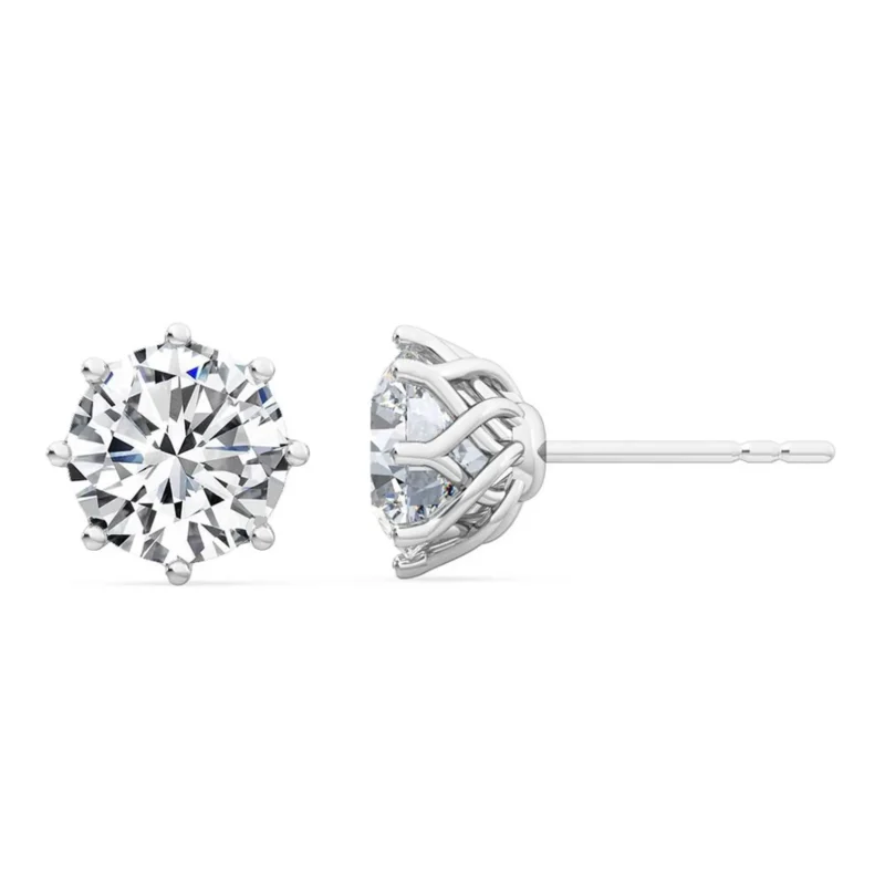 18K Solid Gold Round Brilliant 2.0 CTW 8-Prong Natural Diamond Stud Earrings