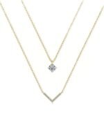 18K Solid Gold 0.5 Carat V Shaped Solitaire Lab Grown Diamond Double Layer Necklace - Image 4