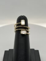 18K Solid Gold Double Emerald Cut Natural Diamond Twisted Engagement Ring - Image 5