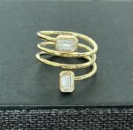 18K Solid Gold Double Emerald Cut Natural Diamond Twisted Engagement Ring - Image 4