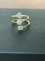 18K Solid Gold Emerald, Heart & Round Cut Natural Diamond Corkscrew Ring - Image 3