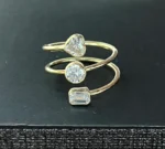 18K Solid Gold Emerald, Heart & Round Cut Natural Diamond Corkscrew Ring - Image 2