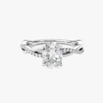 18K Solid Gold 1.00 CT Oval Cut Twisted Natural Diamond Engagement Ring with Pave Set Sidestones - Image 2